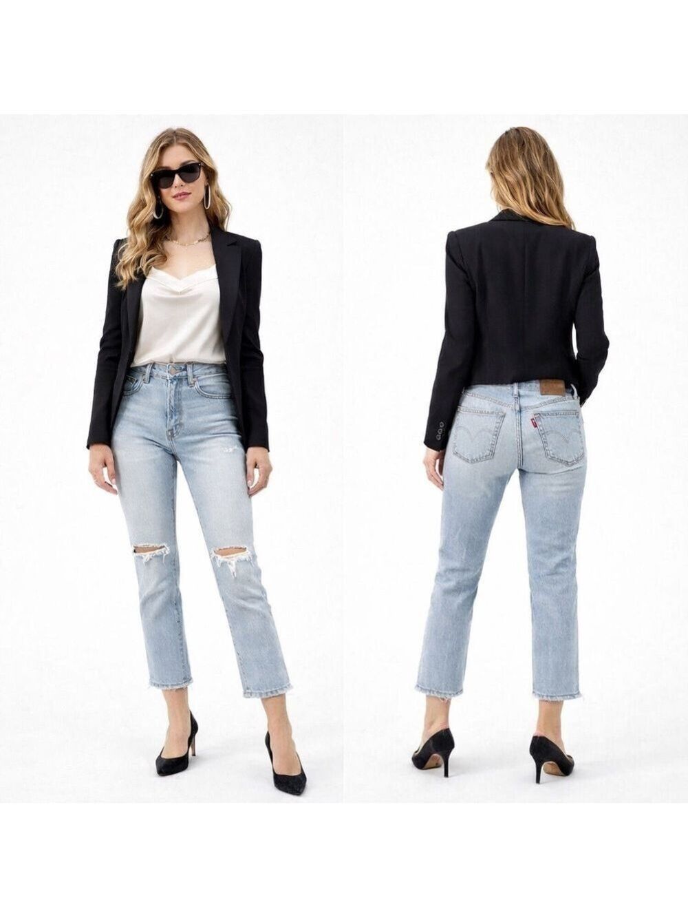 LEVIS 501 Skinny Jeans High Rise Cropped Raw Hem Distressed Size 28 - Picture 14 of 15